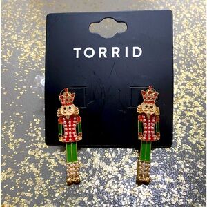 Torrid Nutcracker Dangling Earrings shiny enamel, rhinestone and pearl. BNIB